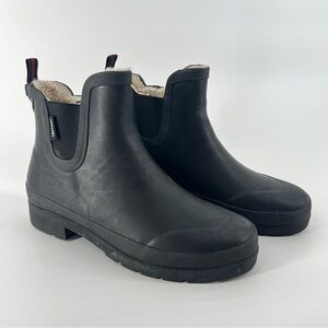 Tretorn Black Chelsea Rain Booties with Shearling Trim
